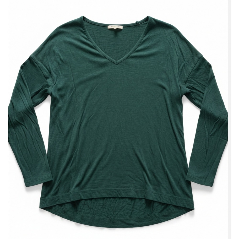 Madewell Deep Green V Neck Long Sleeve Tee XS Minimalist Capsule Basic Hi Low